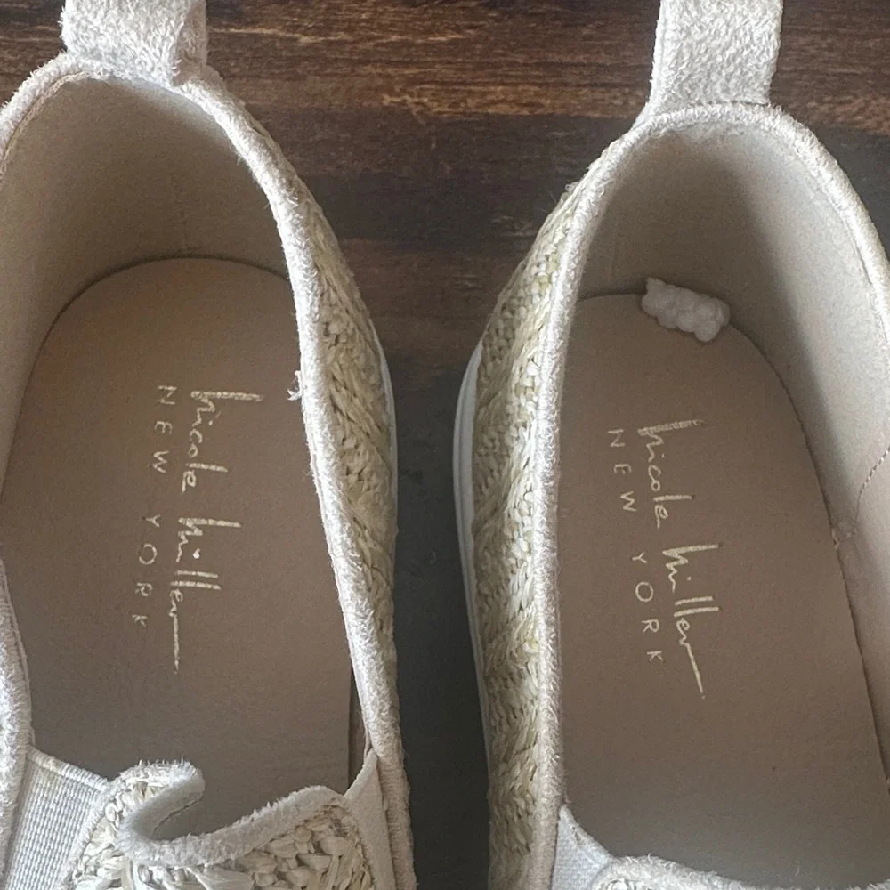 Nicole Miller Cream Braided Espadrille Slip-On Sneakers